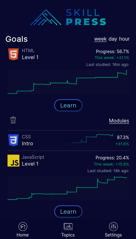 SkillPress programming learning app